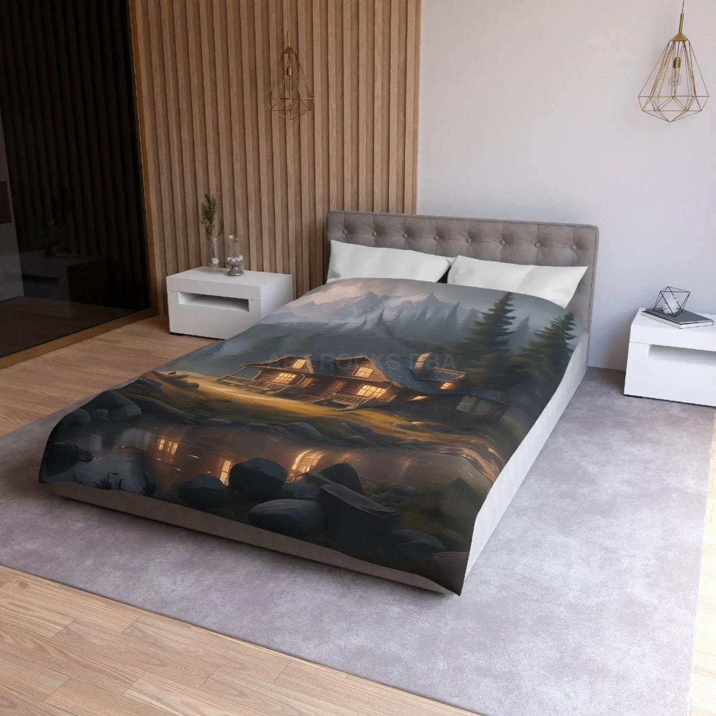 Cozy Cabin in The Woods Microfiber Duvet Cover Rustic Home Decor Mountain Retreat Bedding Perfect Gift for Nature