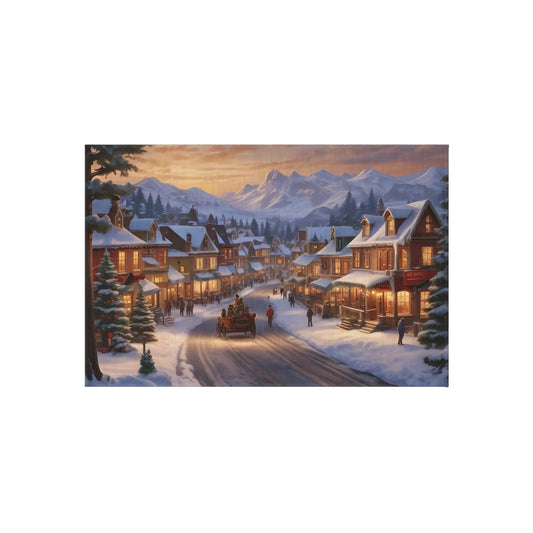 Cozy Christmas Town Painting Style Outdoor Rug Holiday Decor Winter Outdoor Mat Christmas Gift Patio Rug Seasonal