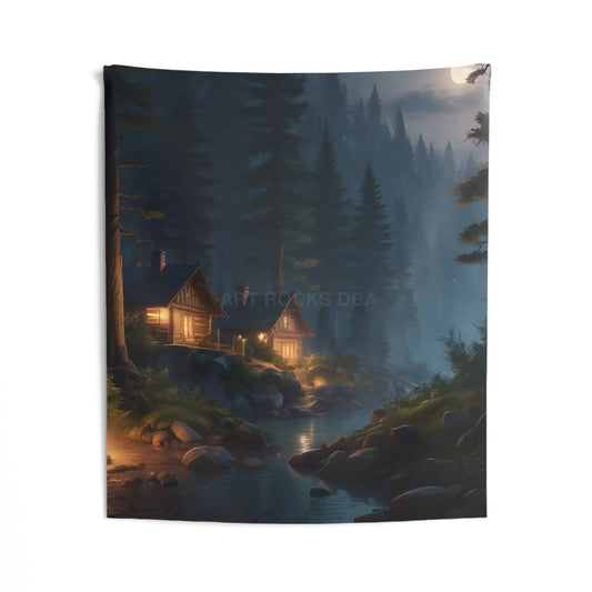 Cozy Forest Cabin Wall Tapestry Woodland Home Decor Nature Wall Art Rustic Tapestry Cabin Vibes Decor Bohemian Tapestry