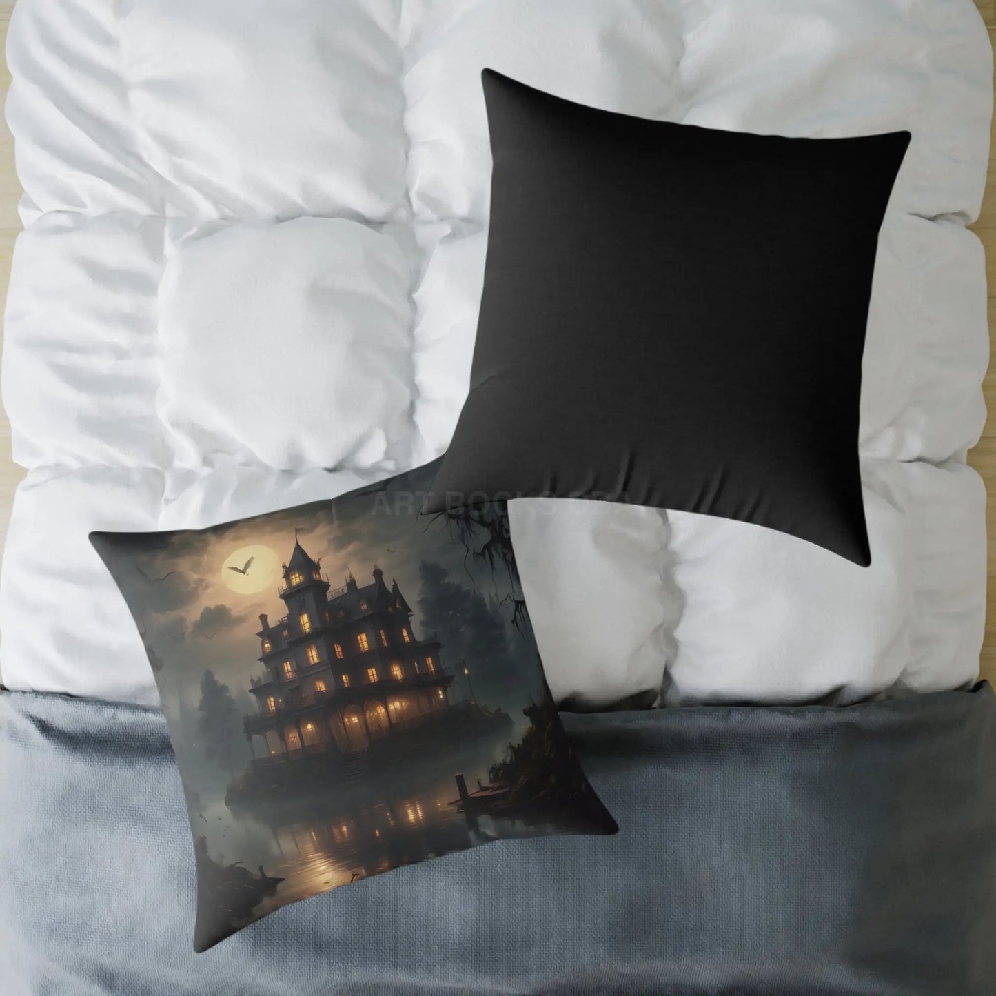 Cozy Haunted House Pillow Halloween Decor Spooky Home Accent Gift for Horror Fans Gothic Cushion Haunted Mansion - Home
