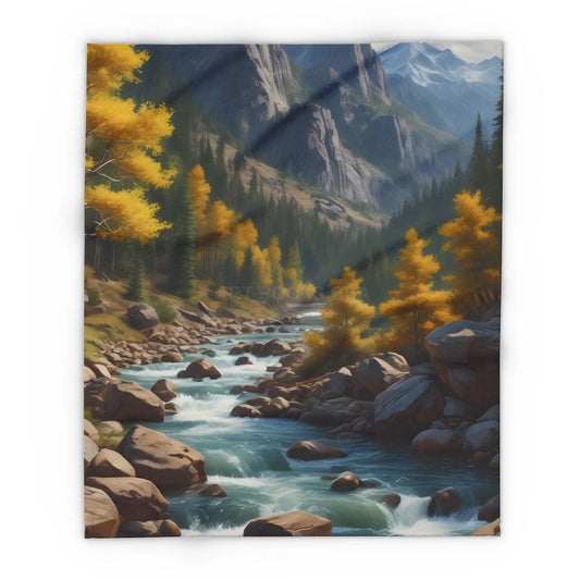 Cozy Mountain Aspen Landscape Fleece Blanket | Nature-Themed Throw | Perfect for Home Decor Gifts Camping and Outdoor