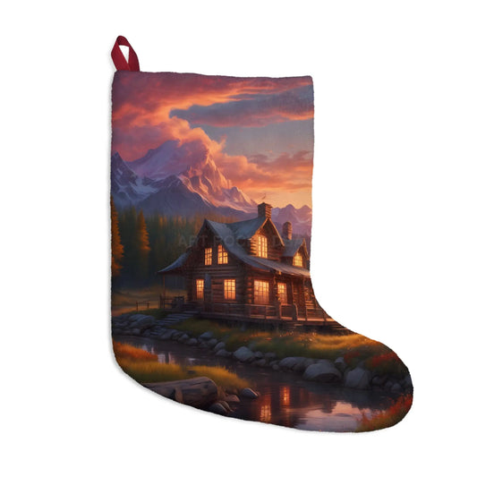 Cozy Mountain Cabin Christmas Stocking — Scenic Sunset Lodge Holiday Décor - One size - Home Decor