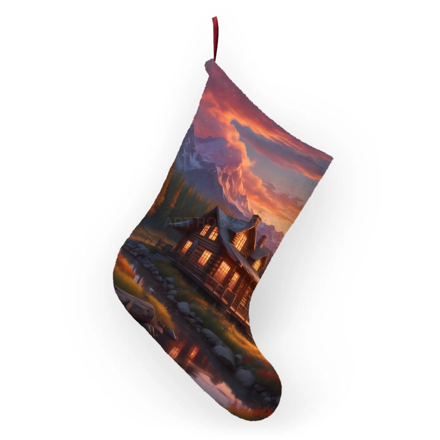 Cozy Mountain Cabin Christmas Stocking — Scenic Sunset Lodge Holiday Décor - One size - Home Decor
