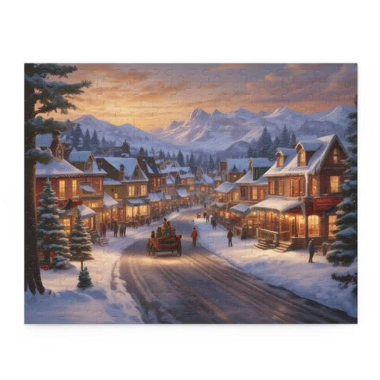 Cozy Snowy Mountain Town Jigsaw Puzzle- (120/252/500 pieces) - 14’’ × 11’’ (252 pcs) - Puzzle