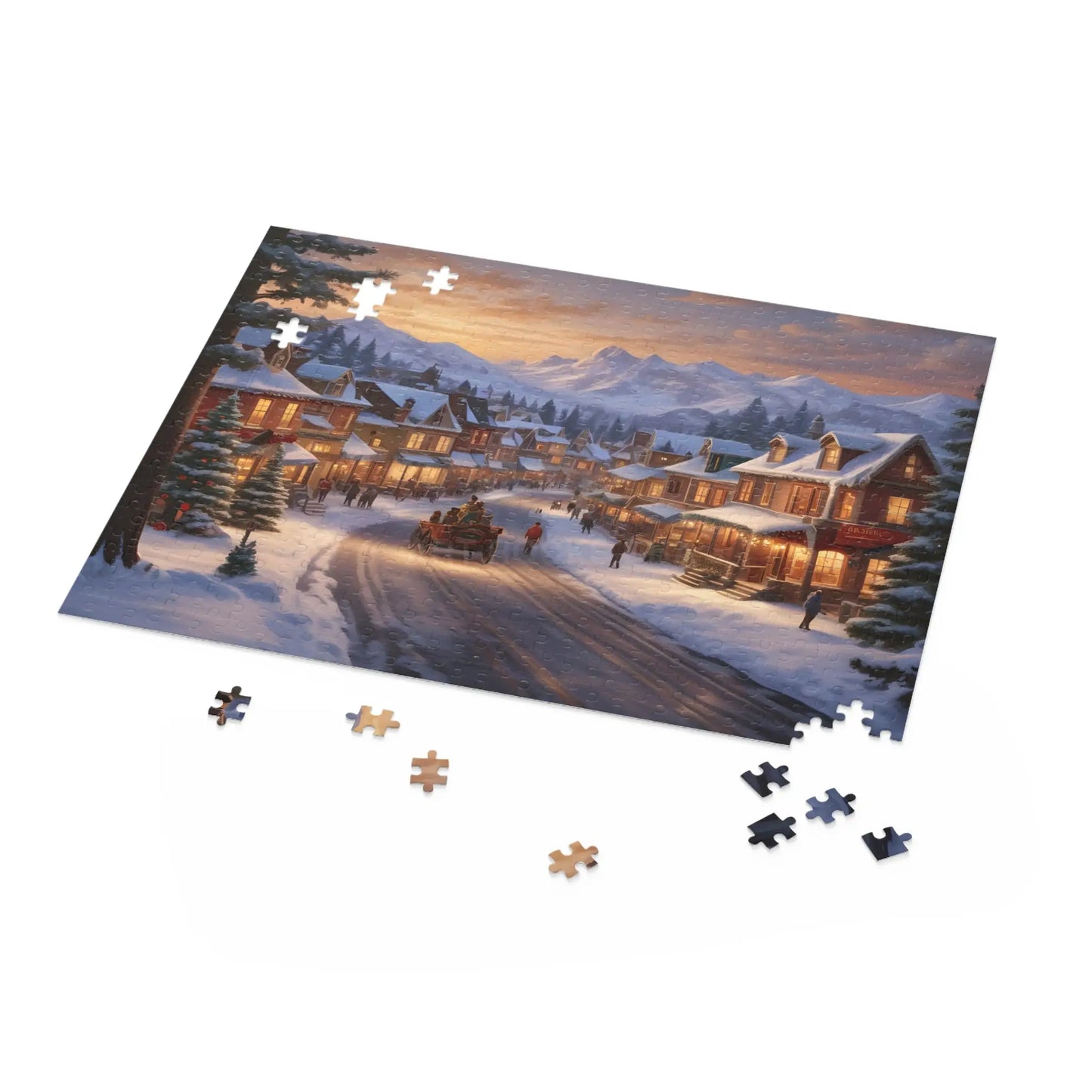 Cozy Snowy Mountain Town Jigsaw Puzzle- (120/252/500 pieces) - Puzzle