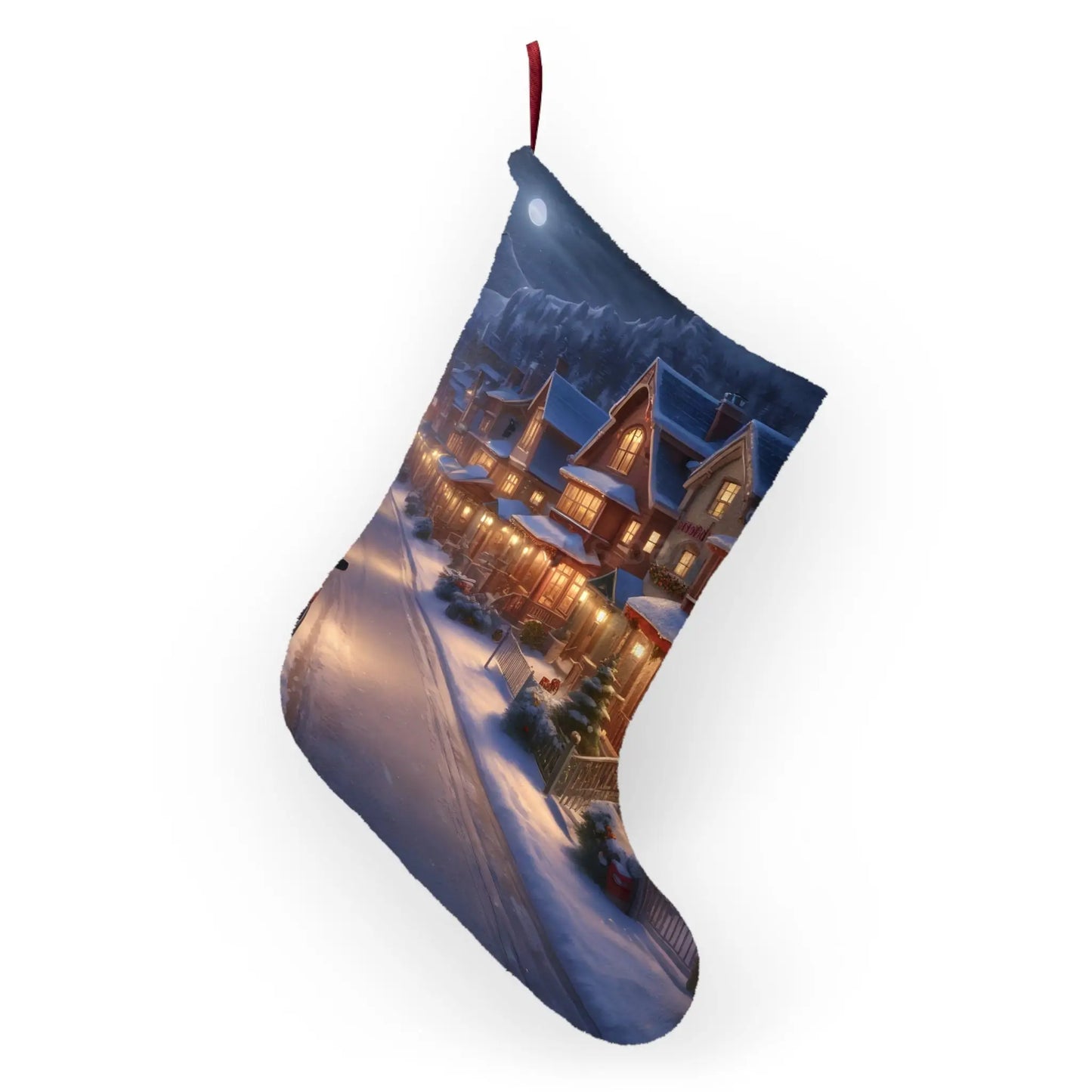 Cozy Snowy Village Christmas Stocking — Festive Holiday Mantel Decor - One size - Home Decor