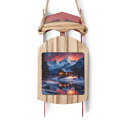 Cozy Winter Cabin Sled Ornament — Rustic Holiday Tree Decor - 2.1’’ × 4.6’’ / 1 pc - Home Decor