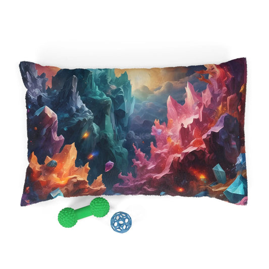 Crystal Cavern Pet Bed — Colorful Fantasy Dog & Cat Cushion - 28’’ × 18’’ - Pets
