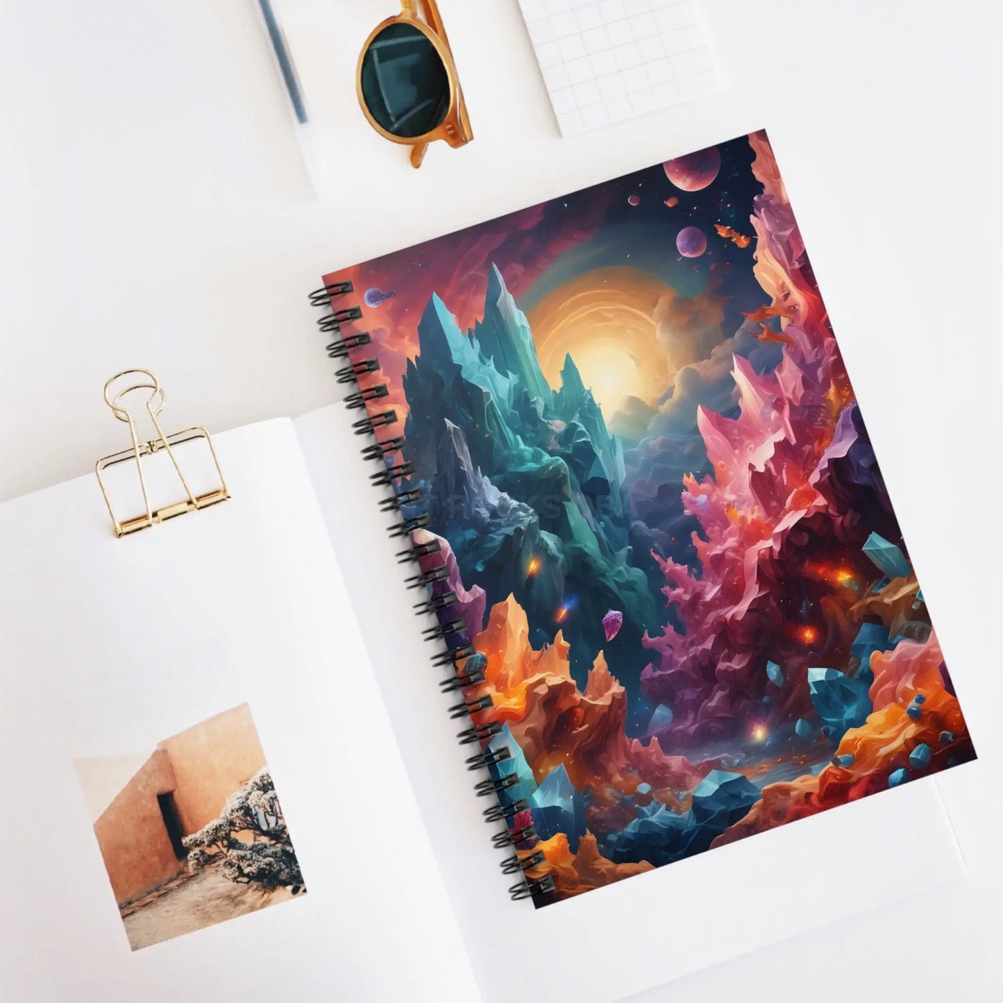 Crystal World Spiral Notebook - Vibrant Art Journal Gift for Artists Writing Notebook Celestial Decor - One Size