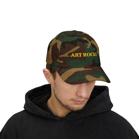 Dad Cap - ’Art Rocks’ Embroidered Baseball Hat - Green Camo / One size - Hats
