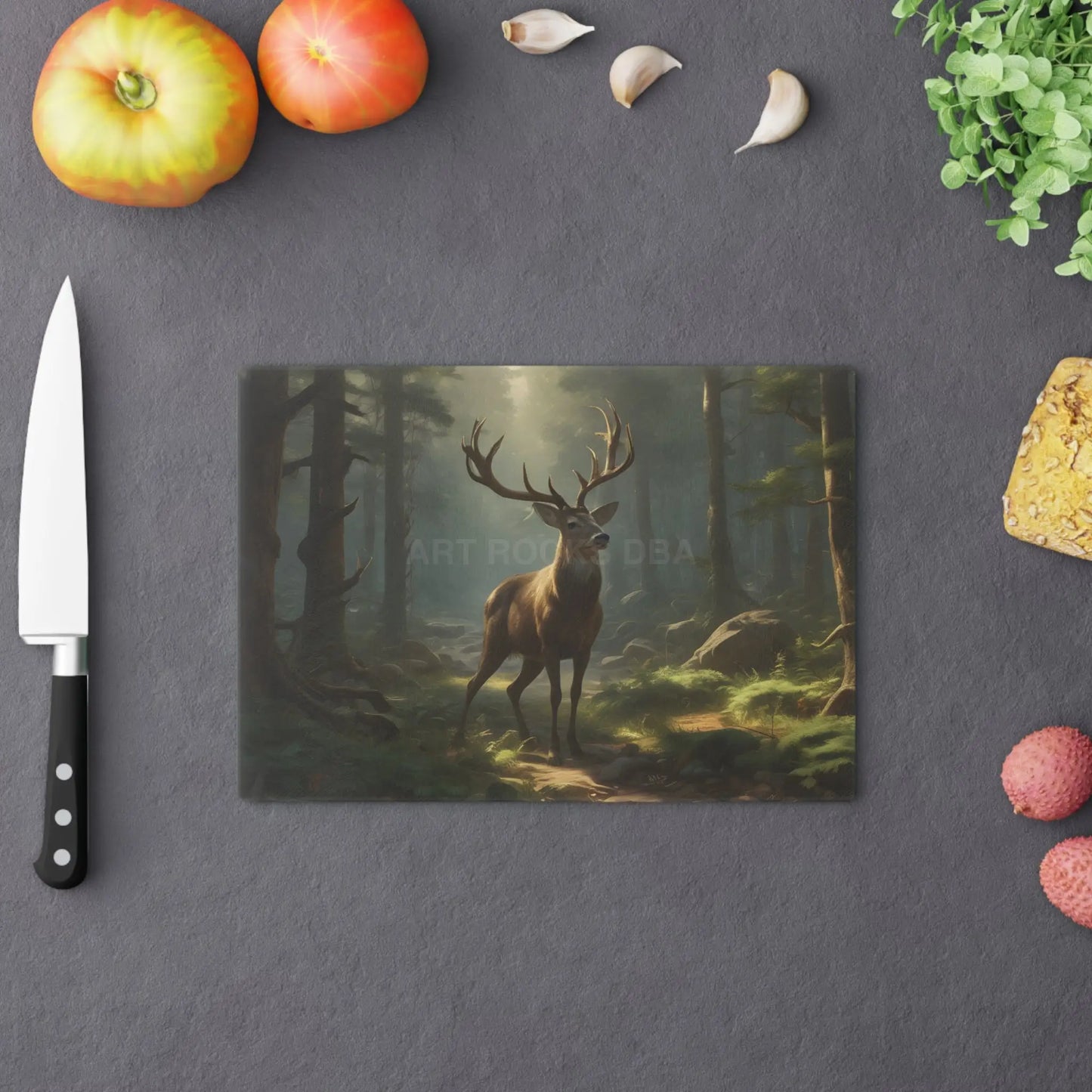 Deer in Mist Forest Cutting Board — Rustic Wildlife Kitchen Decor - Home Decor