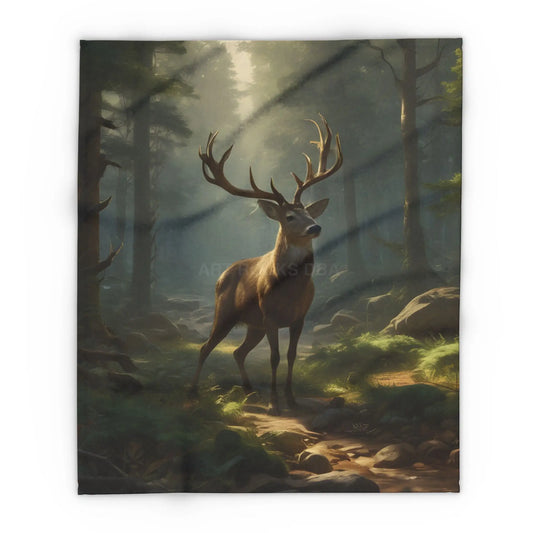 Deer in the Forest Arctic Fleece Blanket featuring Majestic Deer Cozy Throw for Bedroom Living Room Decor Gift