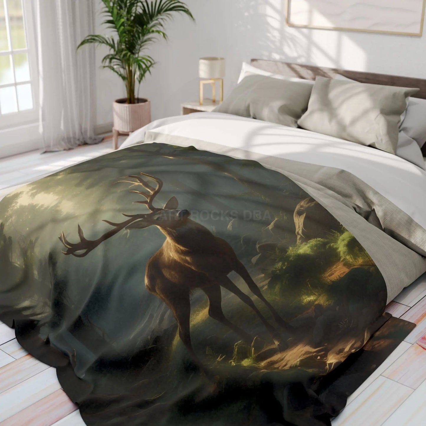 Deer in the Forest Arctic Fleece Blanket featuring Majestic Deer Cozy Throw for Bedroom Living Room Decor Gift