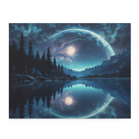 Double Moonlit Reflection Puzzle — Mystical Night Forest Jigsaw (120/252/500 pcs) - 14’’ × 11’’ (252 pcs) - Puzzle