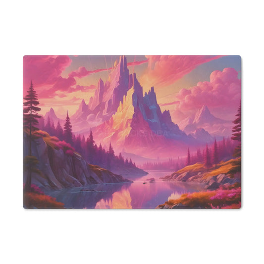 Dreamy Pink Mountain Sunset Cutting Board — Pink Fantasy Landscape Glass Board - Small - Home Decor