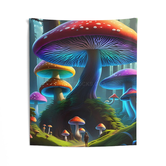Electric Mushroom Forest Tapestry | Bohemian Wall Decor Psychedelic Art Living Room Accent Eco-friendly Home Decoration