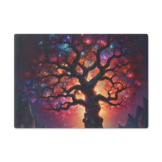 Enchanted Crystal Tree of Life Glass Cutting Board — Colorful Cosmic Tree Kitchen Decor - Small - Home Decor