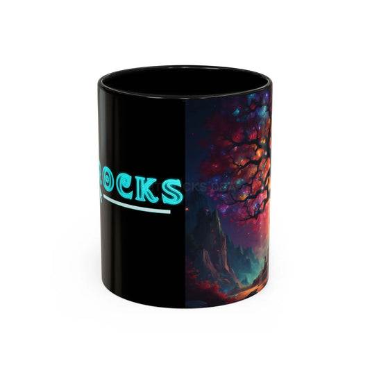 Enchanting Tree of Life Accent Coffee Mug — Vibrant Fantasy Sunset Design (11/15oz) - 11oz / Black - Mug