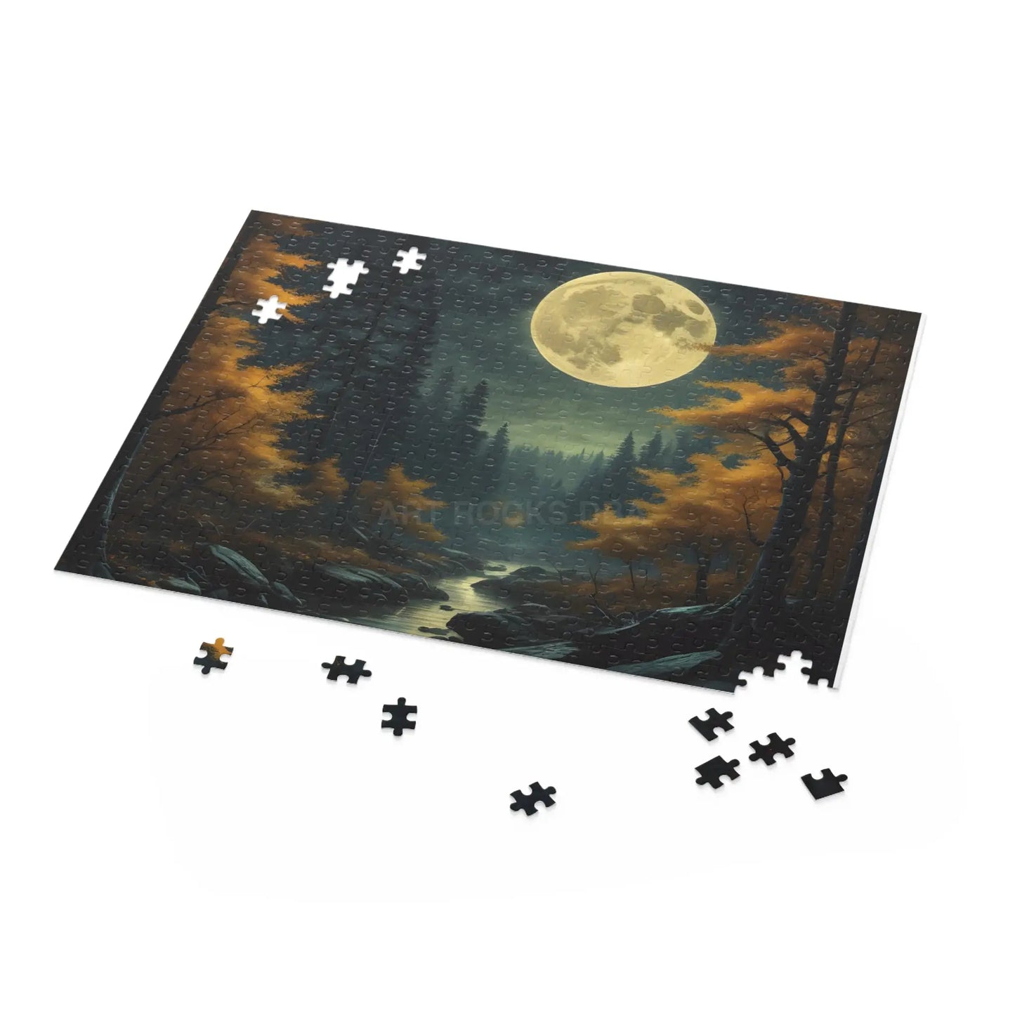 Fall Full Moonlit Forest Puzzle — Scenic 120/252/500-Piece Jigsaw - Puzzle