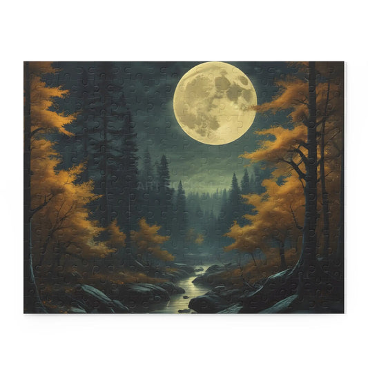 Fall Full Moonlit Forest Puzzle — Scenic 120/252/500-Piece Jigsaw - 14’’ × 11’’ (252 pcs) - Puzzle