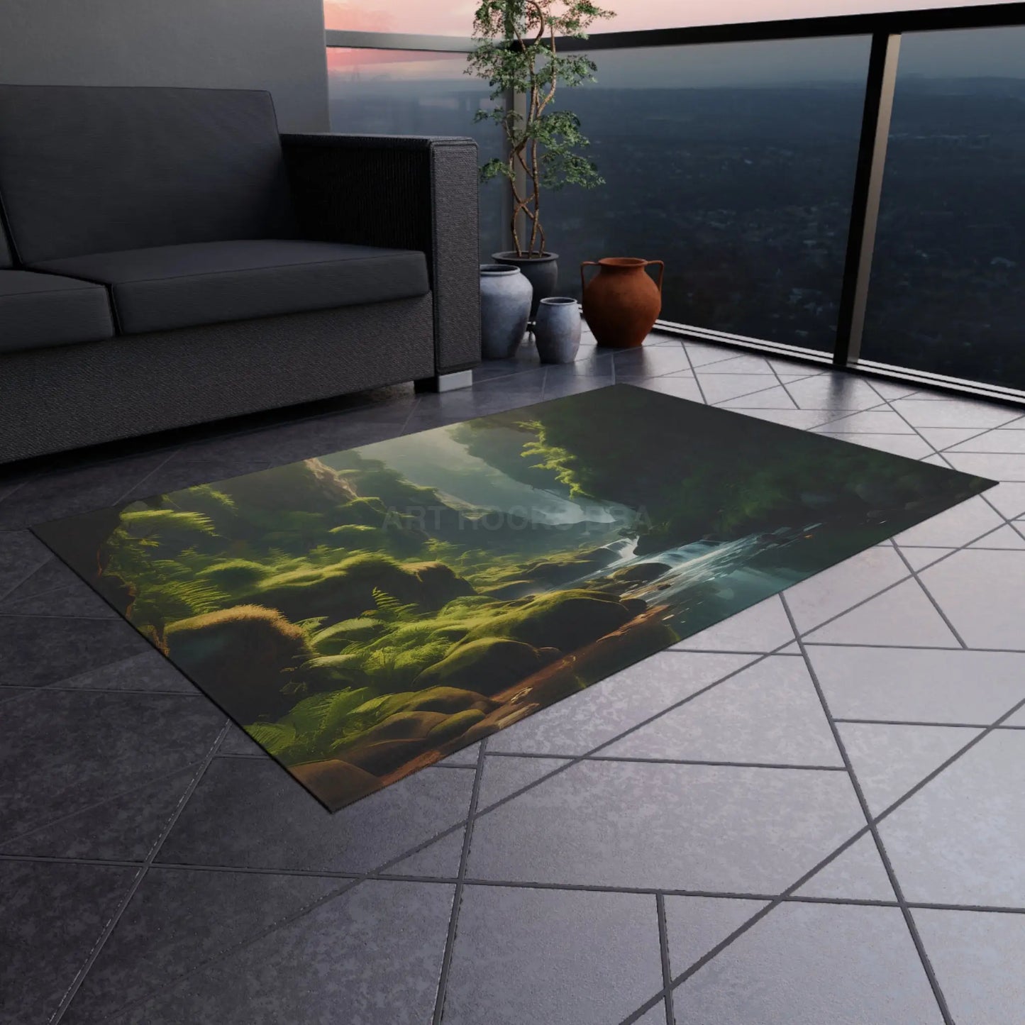 Fern Filled Canyon Outdoor Rug for Gardens Patios & Decks | Ideal for Camping Picnics and Outdoor Gatherings