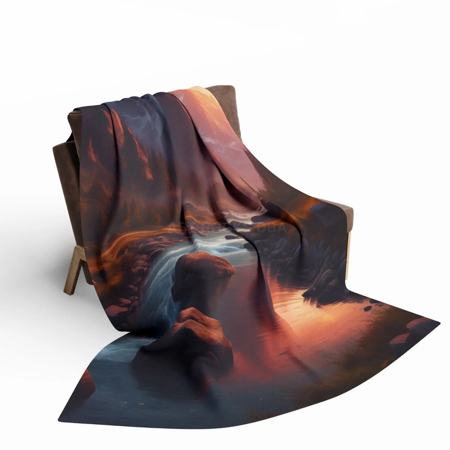 Fleece Blanket Sunset Over a River in the Mountains - Home Decor