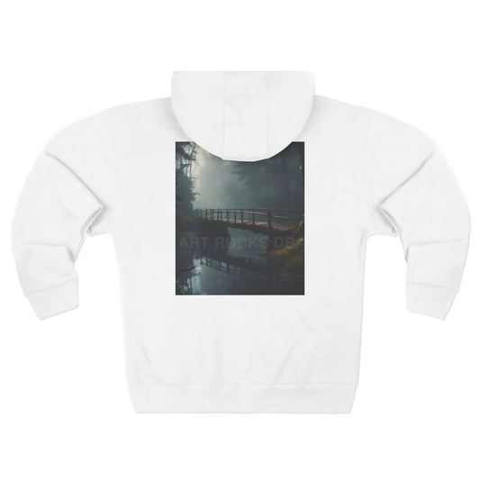 Foggy Forest Bridge Zip-Up Sweatshirt - XS / White - Hoodie