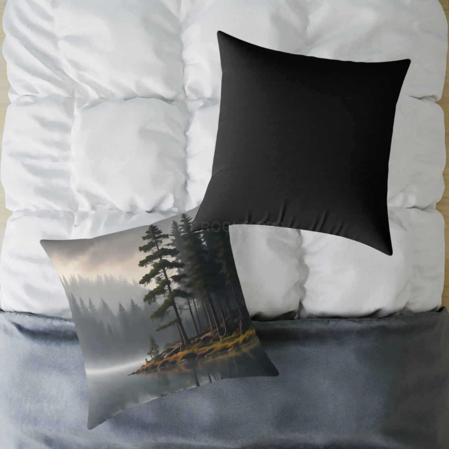 Foggy Lake Square Pillow for Cozy Home Decor Rustic Gift Living Room Accent Outdoor Lover’s Pillow Earthy Cushion