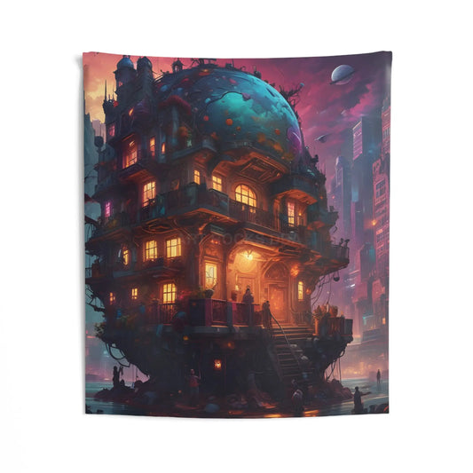 Futuristic Trippy City Wall Tapestry - Cozy Home Decor Boho Art Living Room Accent Unique Gift Festival Wall Hanging