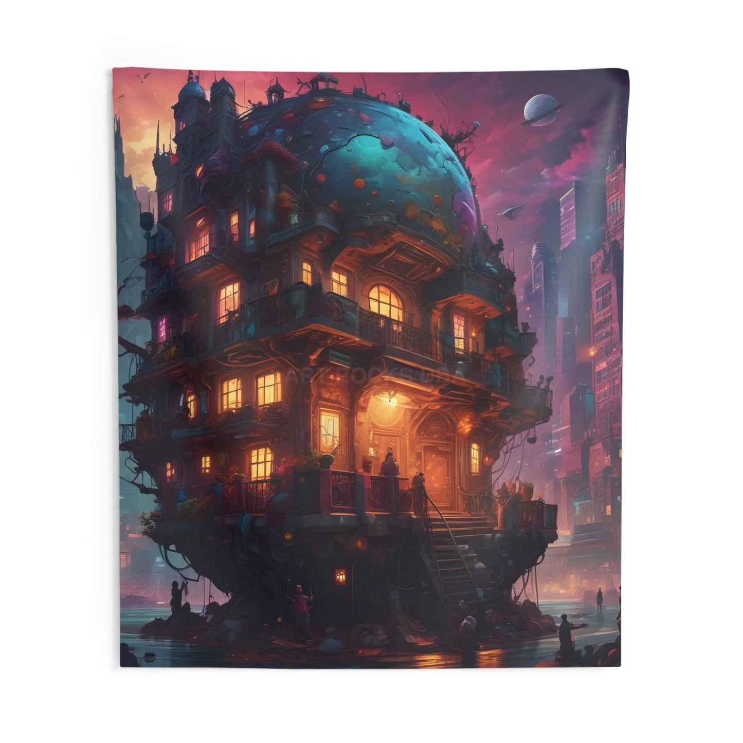 Futuristic Trippy City Wall Tapestry - Cozy Home Decor Boho Art Living Room Accent Unique Gift Festival Wall Hanging