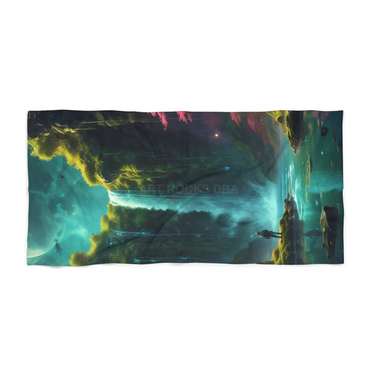 Galaxy Nebula Beach Towel — Teal Cosmic Surf Design - 36’’ × 72’’ - Home Decor