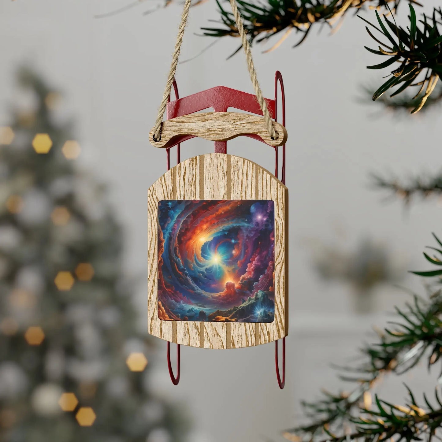 Galaxy Swirl Sled Ornament — Cosmic Winter Tree Decoration - 2.1’’ × 4.6’’ / 1 pc - Home Decor