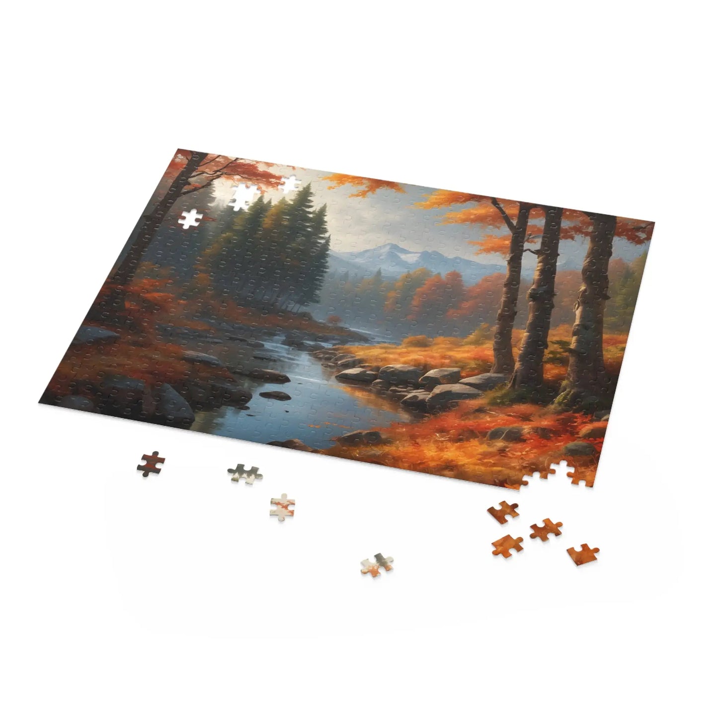 Gloomy Autumn Mountain River Jigsaw Puzzle — (120/252/500 pieces) - Puzzle