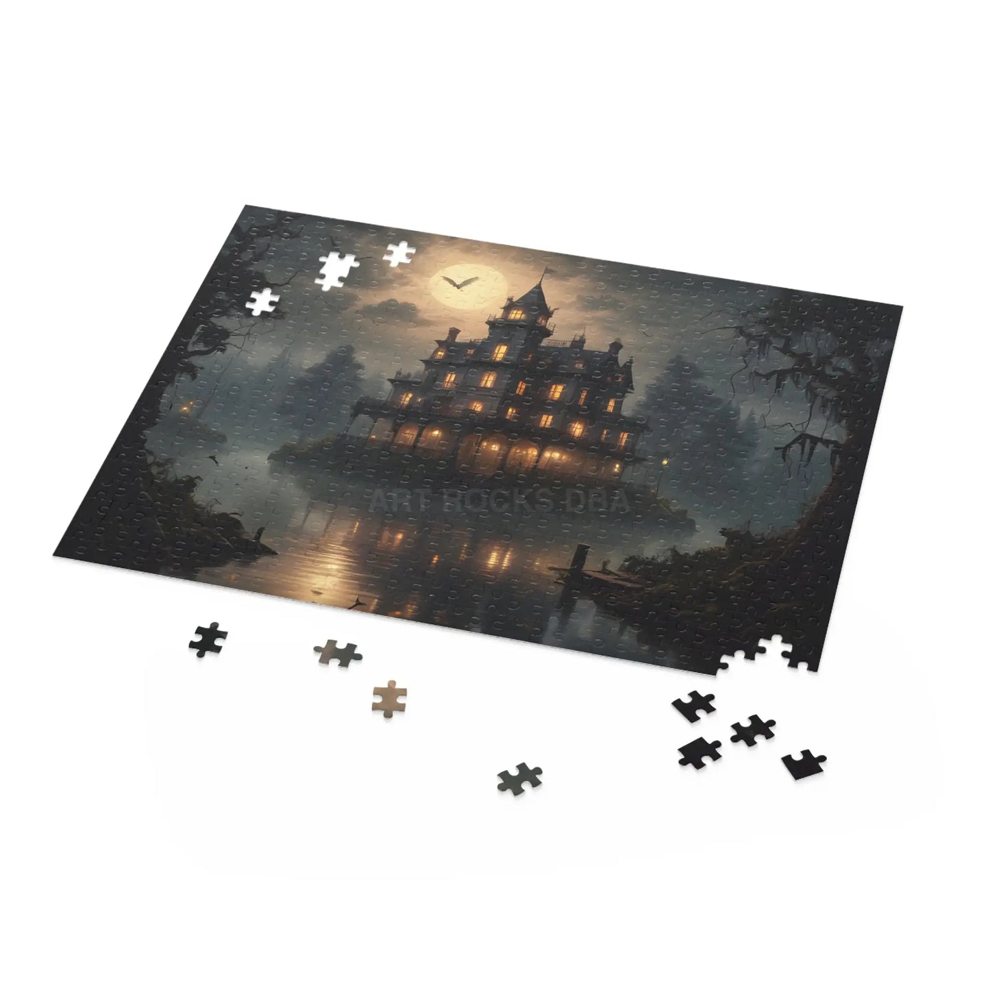 Glowing Haunted Mansion Jigsaw Puzzle — Spooky Moonlit 120/252/500-Piece Puzzle - Puzzle