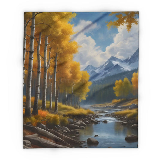 Golden Aspen Arctic Fleece Blanket Cozy Throw for Home Decor Perfect for Campers or Gift Autumn Landscape Snuggle Up