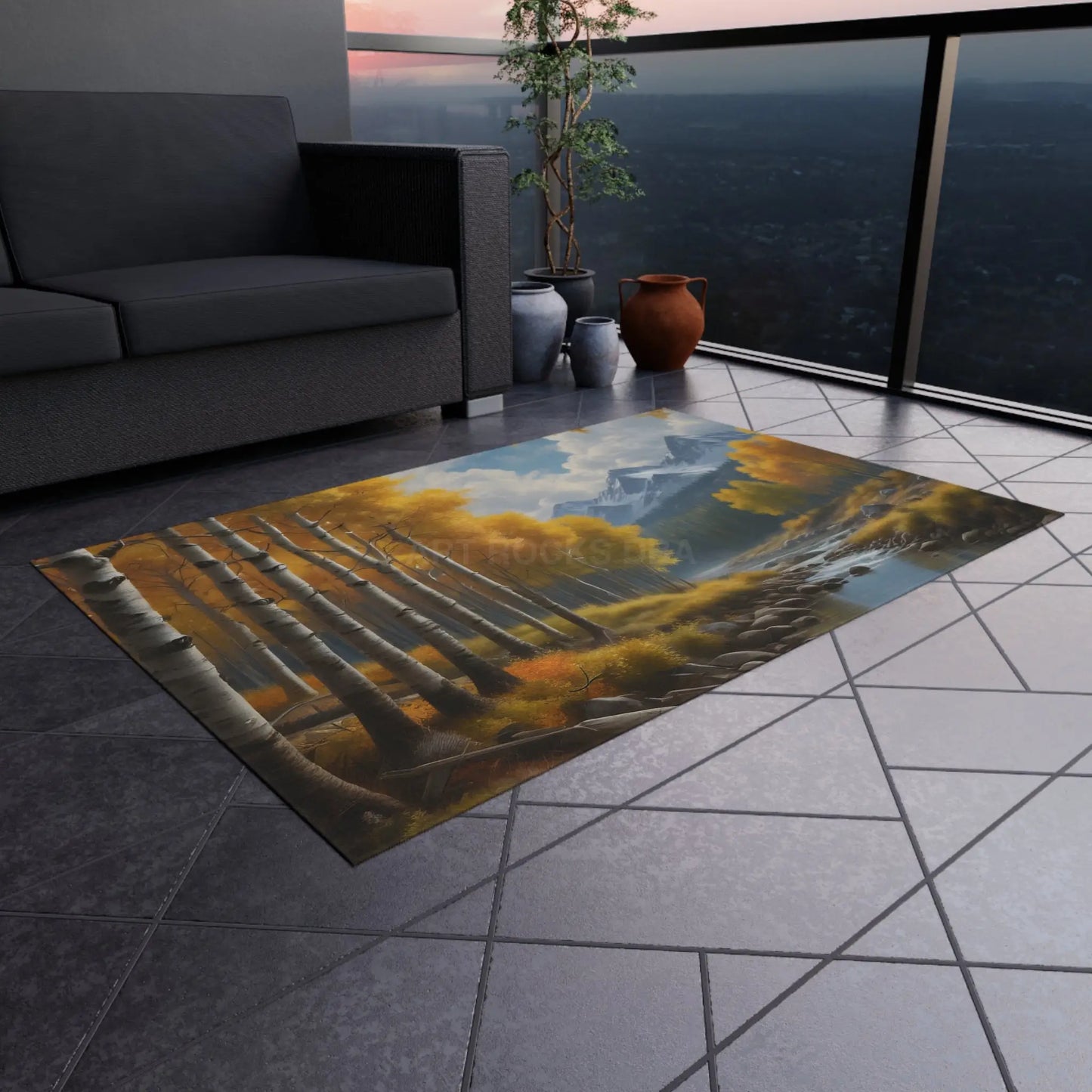 Golden Aspen Autumn Landscape Outdoor Rug Nature-Themed Area Rug Patio Decor Fall Home Decor Camping Accessory - Home