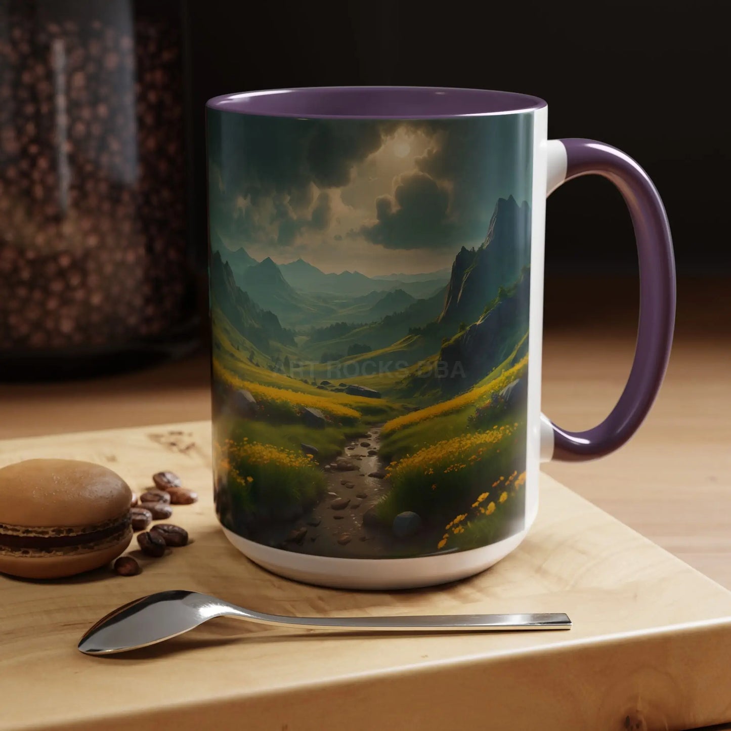 Golden Mountain Valley Flowers Coffee Mug – 11/15oz Accent Mug with Serene Landscape - Mug