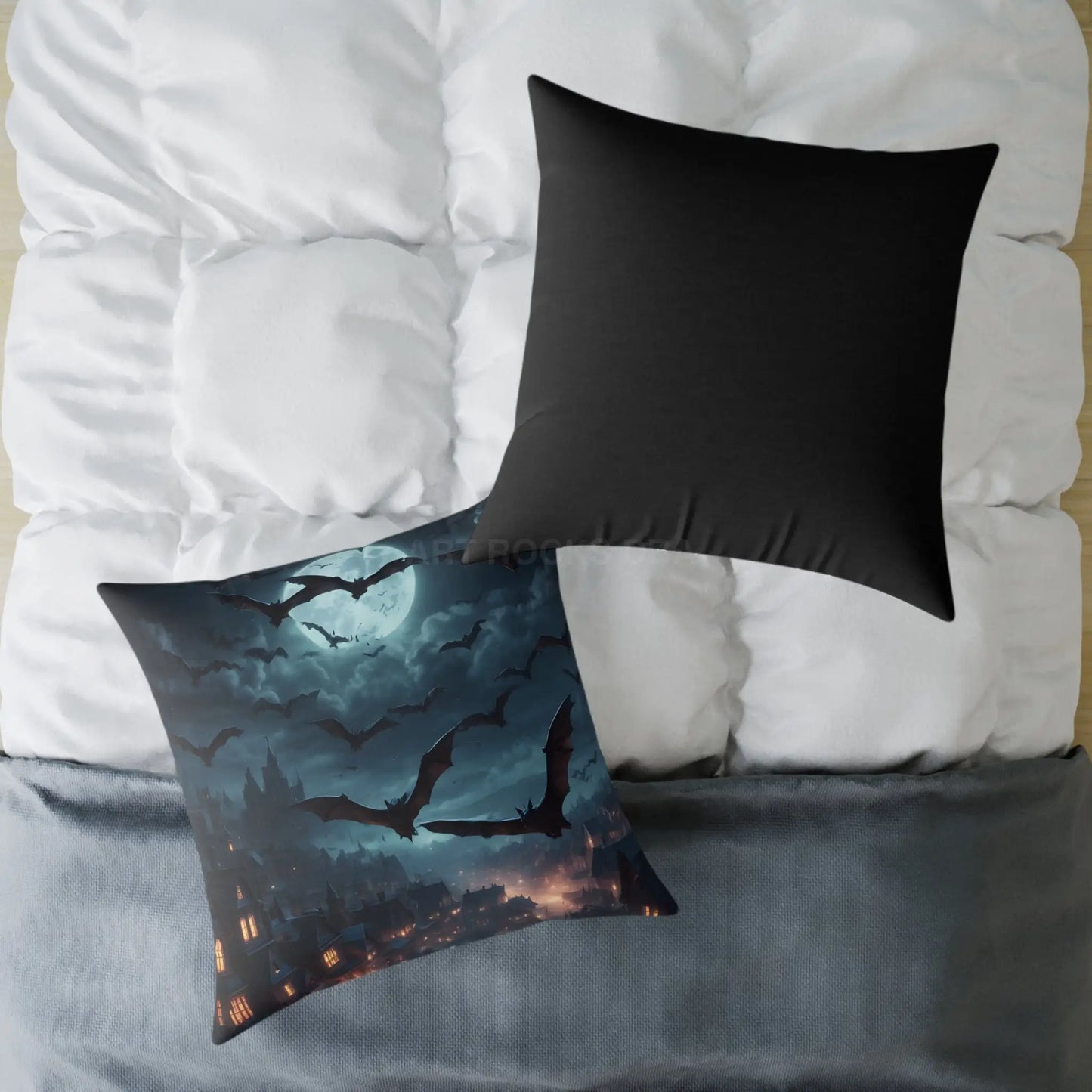 Gothic Bat Decor Pillow | Square Poly Canvas Pillow for Halloween and Autumn Decor Cozy Home Accent for Spooky Vibes