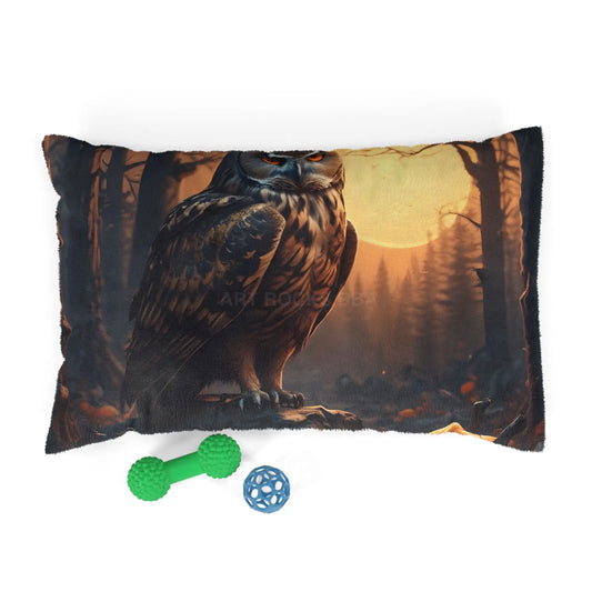 Halloween Owl Pumpkin Pet Bed — Cozy Autumn Forest Dog & Cat Cushion - 28’’ × 18’’ - Pets