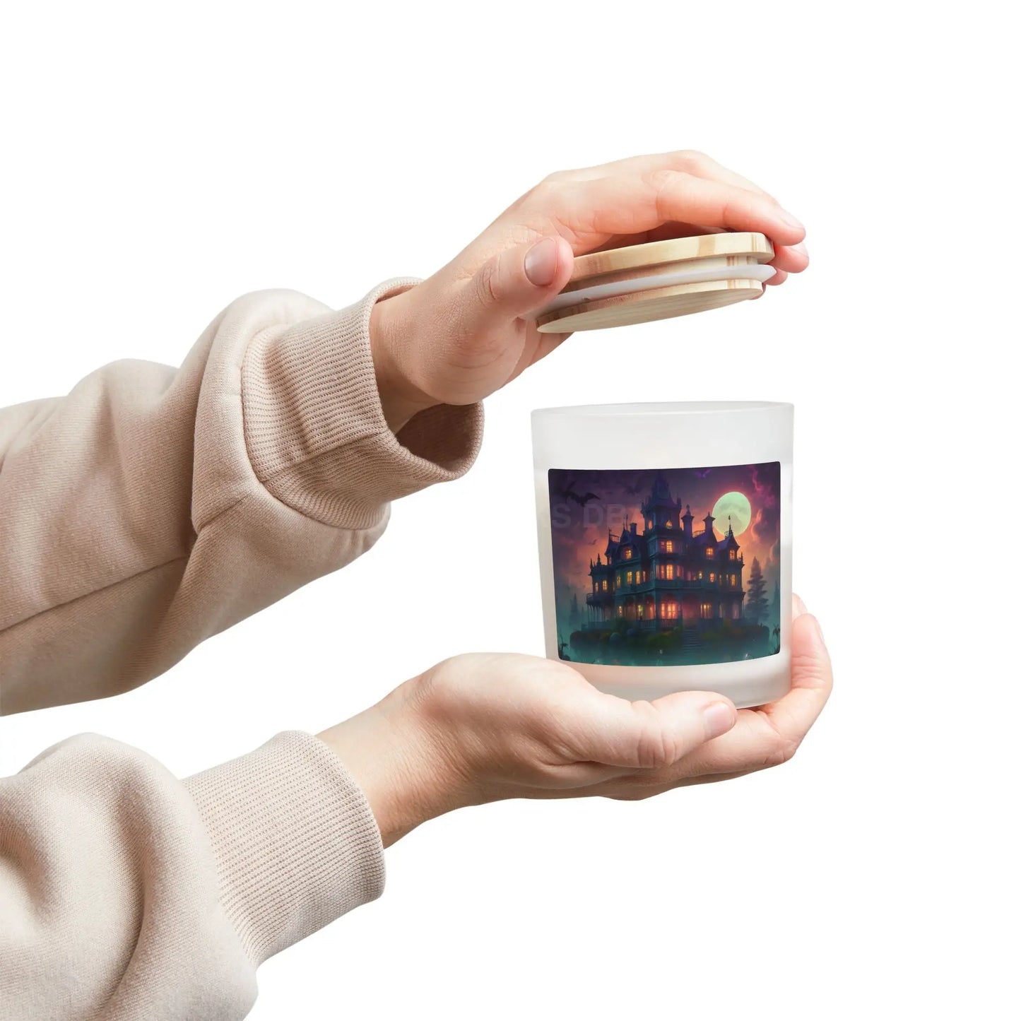 Haunted Manor Frosted Glass Candle — Spooky Halloween 11oz Candle - Home Decor