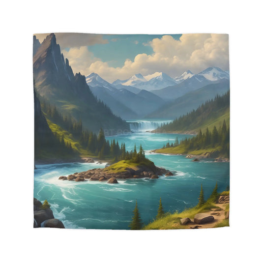 Island in the River Microfiber Duvet Cover - Cozy Nature-Inspired Bedding - Queen / Cream - Home Decor