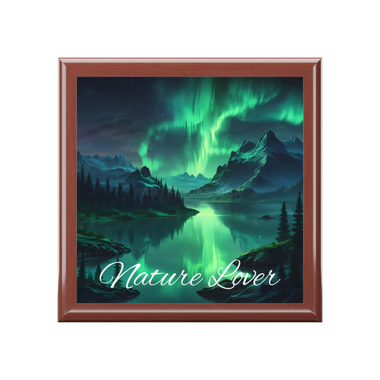 Jewelry Box — Aurora Lake Scenic Jewelry Box with ’Nature Lover’ Script - Golden Oak / One size - Home Decor