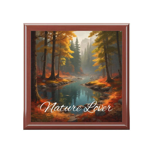 Jewelry Box — ’Nature Lover’ Scenic River Keepsake Box (Autumn Forest Gift) - Golden Oak / One size - Home Decor