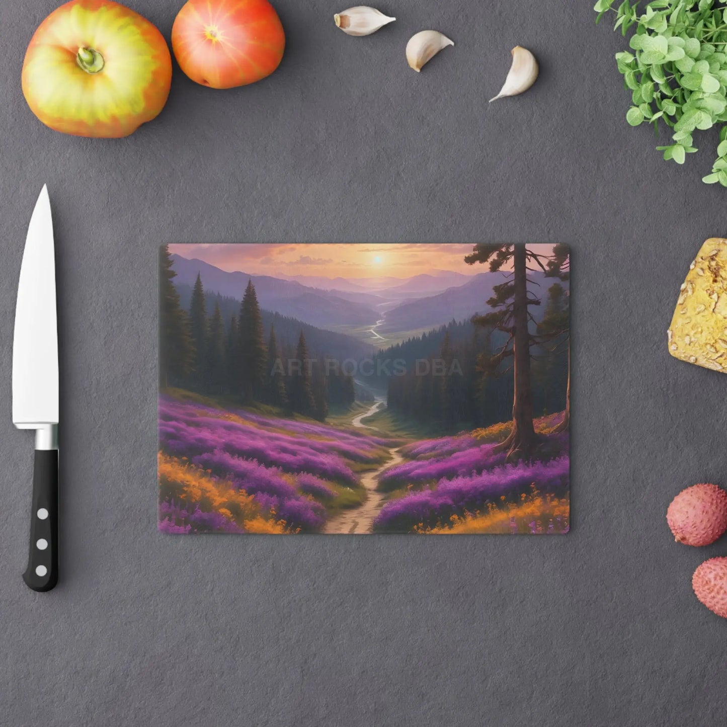 Lavender Sunset Mountain Meadow Scenic Cutting Board - Home Decor