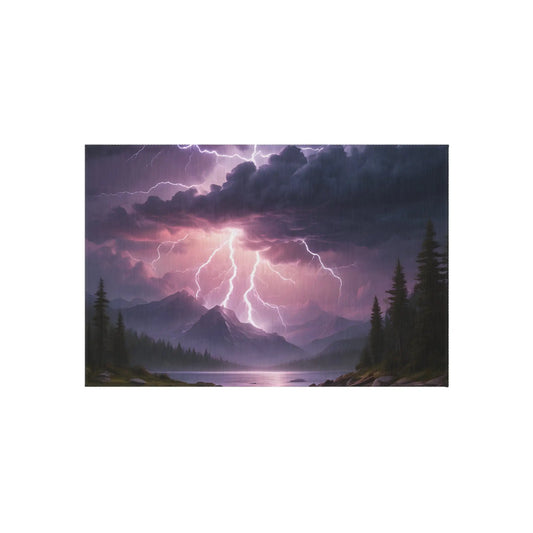 Lightning Storm Outdoor Rug for Patios Camping Bohemian Decor Home and Garden Essentials Stormy Landscape Design - 24’’