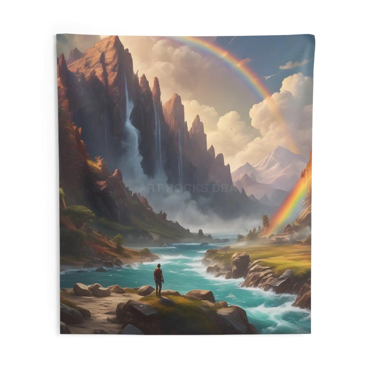 Magical Waterfall Indoor Wall Tapestry Boho Decor Bedroom Wall Art Vibrant Landscape Home Decor Rainbow Artwork - 88’’
