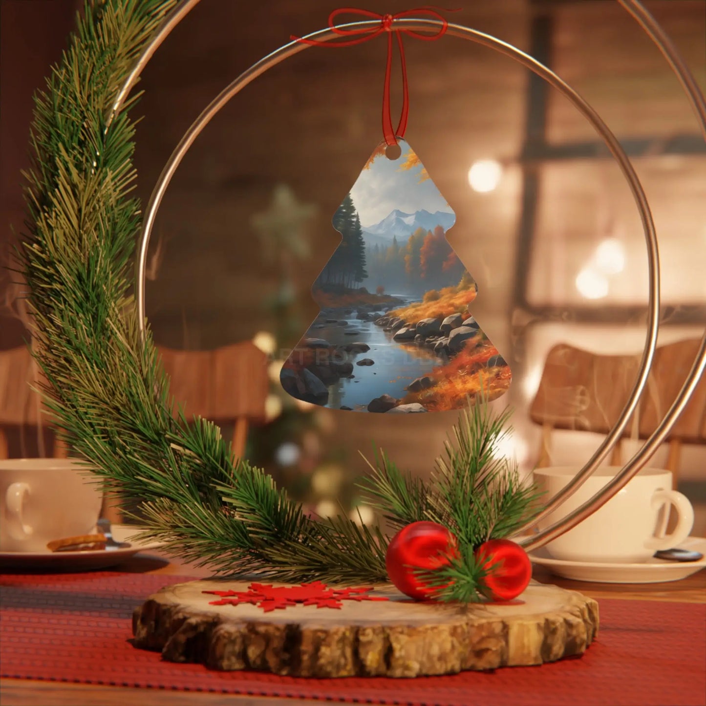 Metal Ornament — Autumn Mountain River Scenic Holiday Decoration - Home Decor