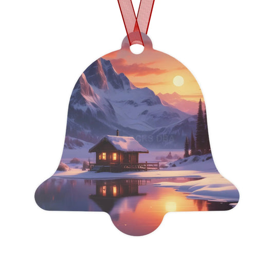 Metal Ornament — Cozy Mountain Cabin Winter Sunset Holiday Decor - Bell / One Size - Home Decor