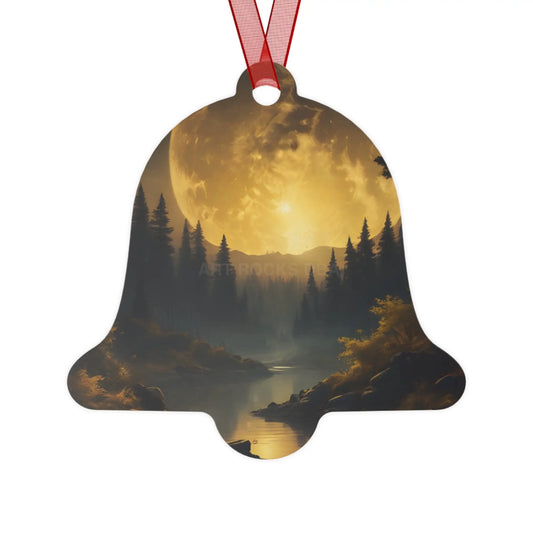 Metal Ornament — Golden Moonlit Forest Holiday Decoration - Bell / One Size - Home Decor