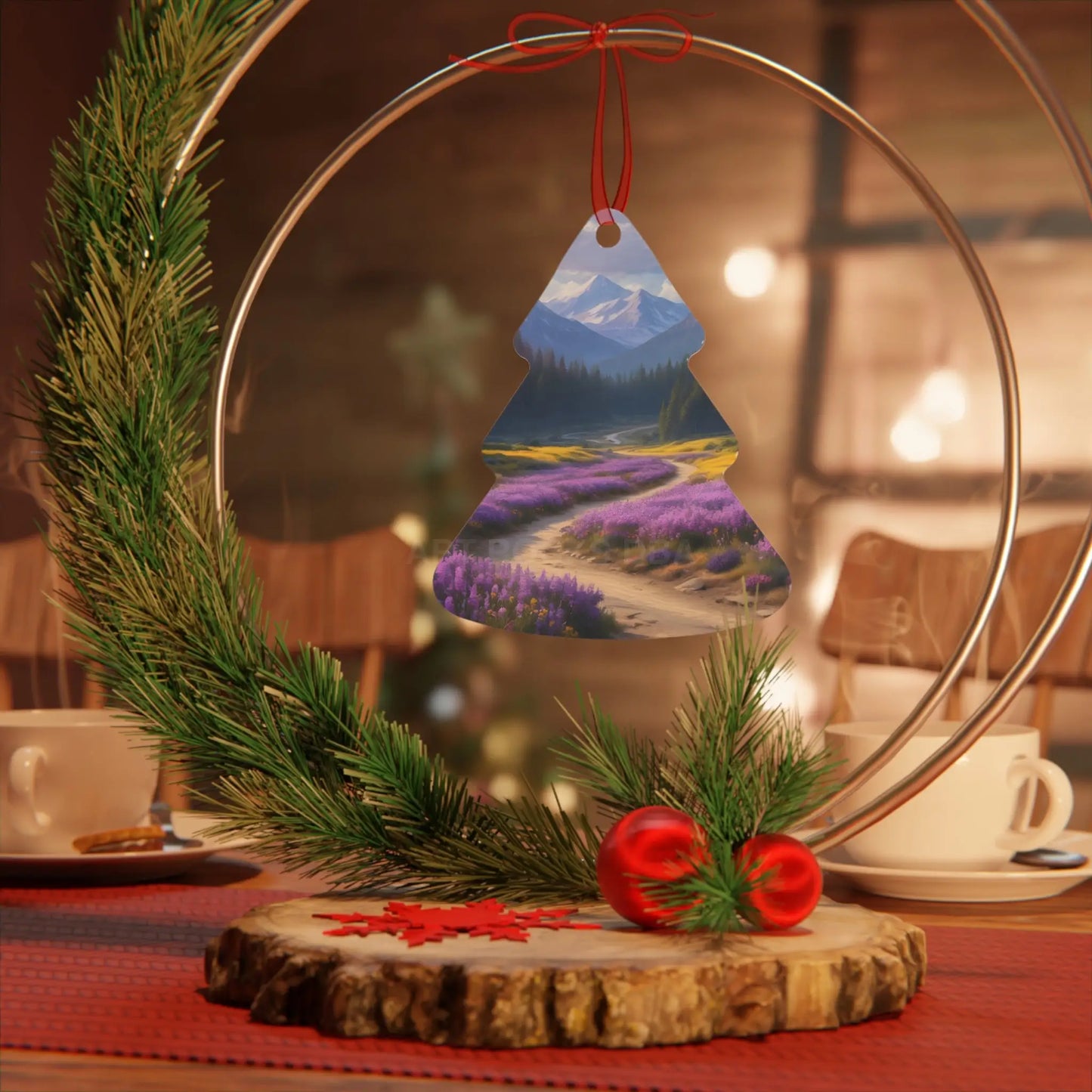 Metal Ornament — Mountain Meadow Landscape Holiday Decoration - Home Decor